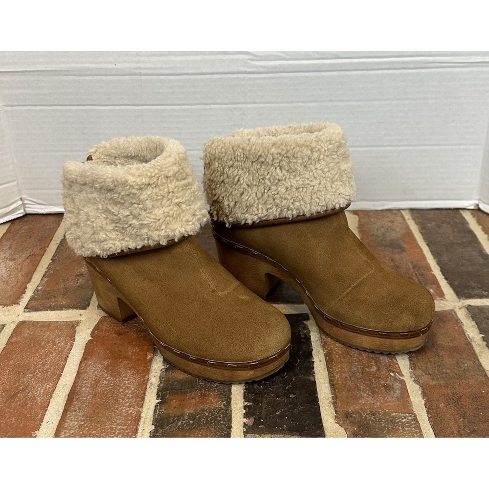 Crown Vintage Brown Suede Chunky Ankle Boots Faux Sherpa‎ Women's 6.5 Y2K Style